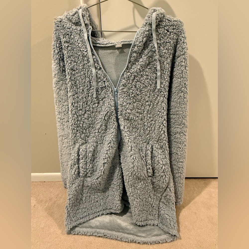 Cozy Plush Hooded Jacket - Light Blue - Picture 2 of 5